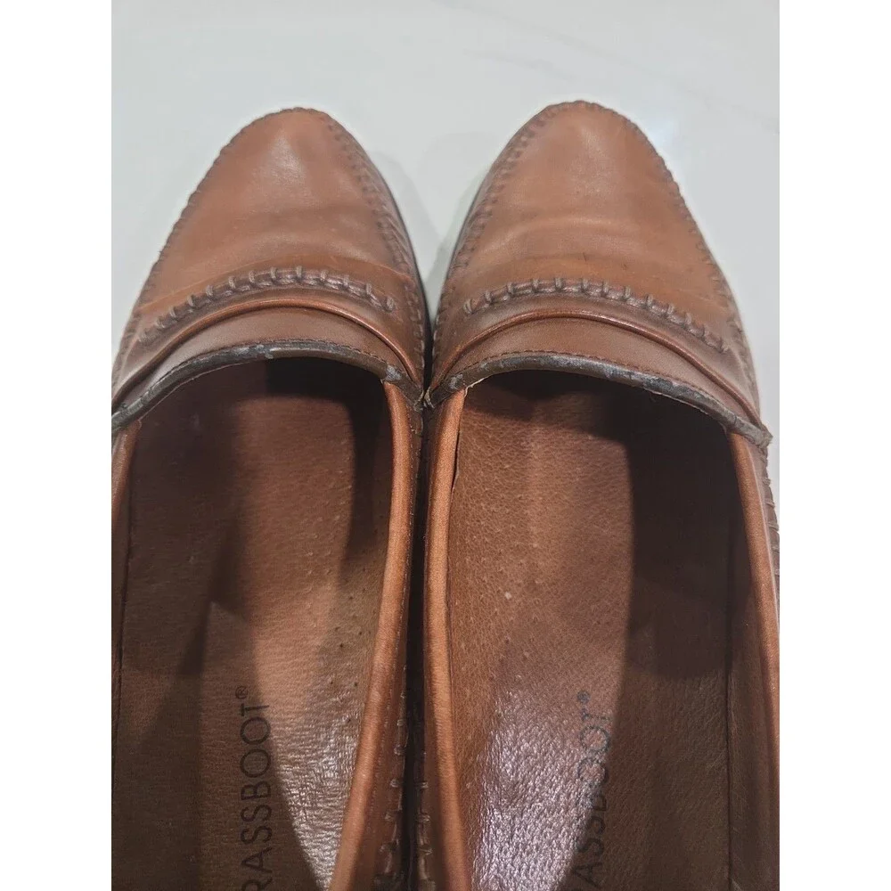 Brass Boot Men's 9.5 Cognac Brown Leather Slip On Braided Penny Loafers SB9